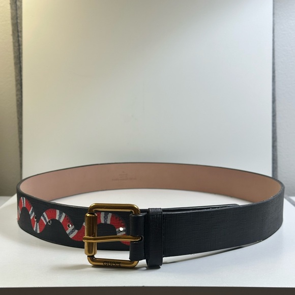 Men’s Gucci King Snake Black Leather Belt size 42 - Picture 1 of 7